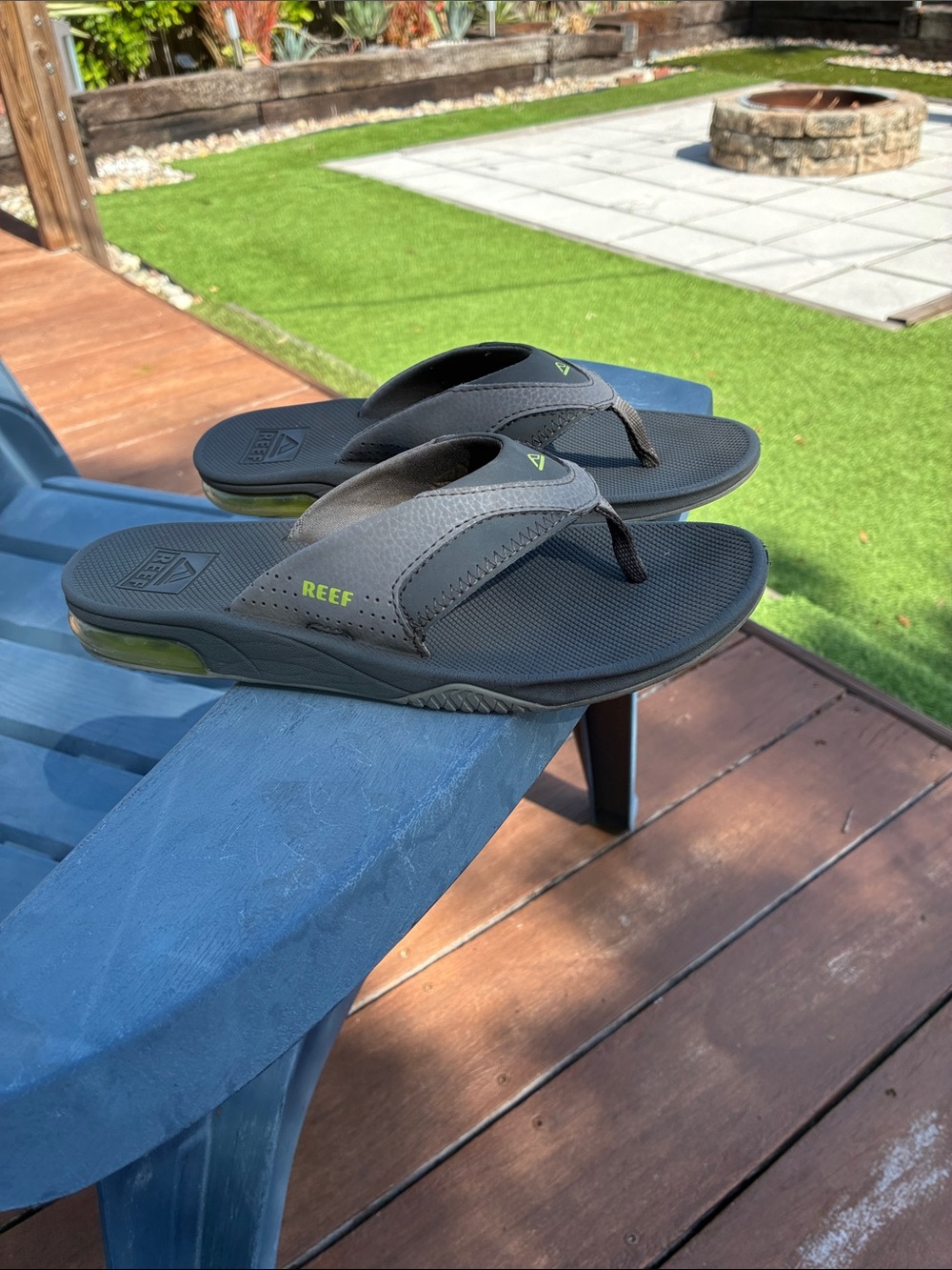Reef Boy’s Dark Gray Flip-Flop Sandals with Neon Green Accent